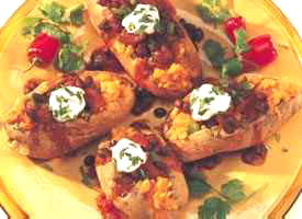 Sweet Potatoes with Spicy Black Bean Chili Sweet Potatoes with Spicy Black Bean Chili picture
